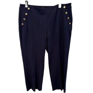 NWT Talbots Size 18W Navy Blue Sailor Pants Gold Button Detail